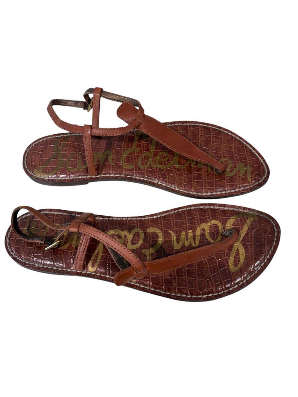 Sam Edelman Cognac Brown Leather T-Strap Sandals 10